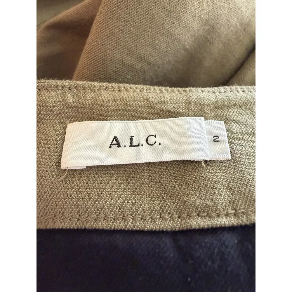 A.L.C. Green Linen Midi Skirt Size 2 Tie Belt